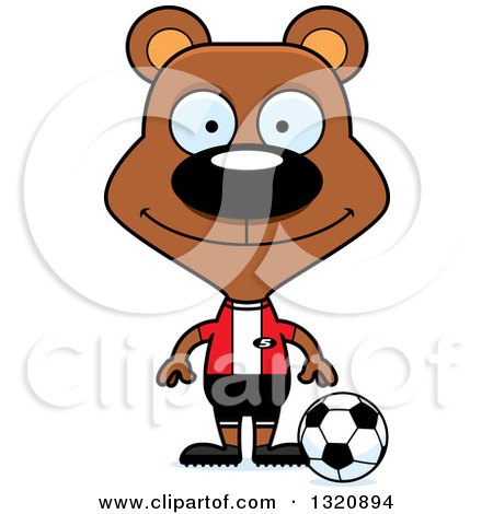 Clipart of a Cartoon Happy Brown Bear Soccer Player - Royalty Free Vector Illustration by Cory Thoman