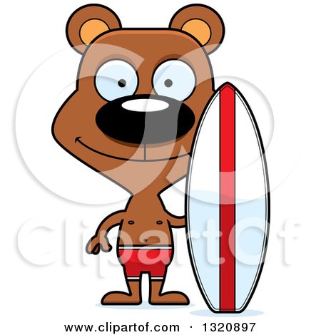 Clipart of a Cartoon Happy Brown Bear Surfer - Royalty Free Vector Illustration by Cory Thoman