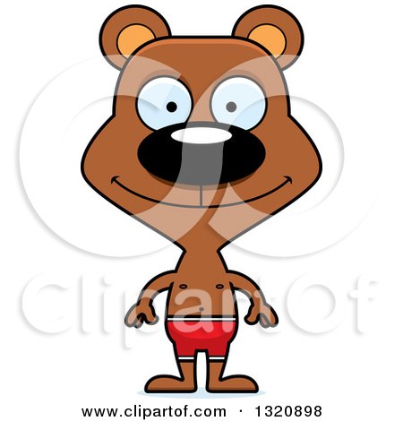Clipart of a Cartoon Happy Brown Bear in Swim Shorts - Royalty Free Vector Illustration by Cory Thoman