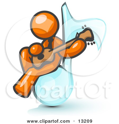Orange Man Sitting on a Music Note and Playing a Guitar Clipart Illustration by Leo Blanchette