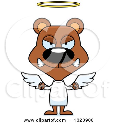 Clipart of a Cartoon Angry Brown Angel Bear - Royalty Free Vector Illustration by Cory Thoman