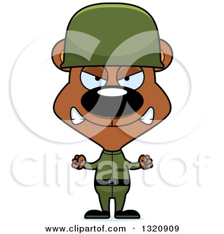 Clipart of a Cartoon Angry Brown Bear Soldier - Royalty Free Vector Illustration by Cory Thoman