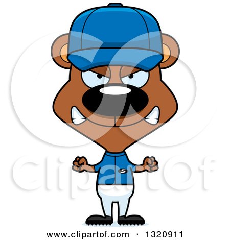 Clipart of a Cartoon Angry Brown Bear Baseball Player - Royalty Free Vector Illustration by Cory Thoman