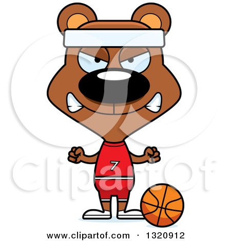 Clipart of a Cartoon Angry Brown Bear Basketball Player - Royalty Free Vector Illustration by Cory Thoman