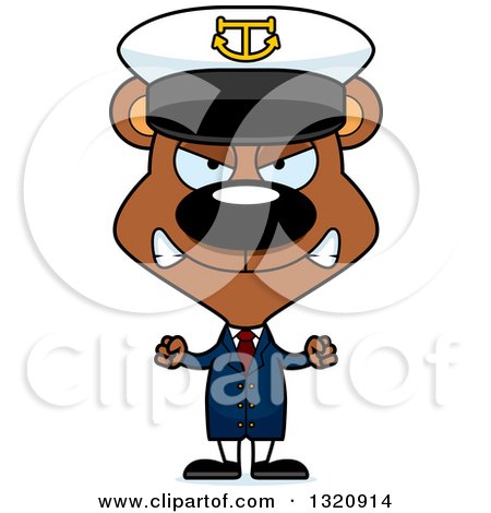 Clipart of a Cartoon Angry Brown Bear Captain - Royalty Free Vector Illustration by Cory Thoman