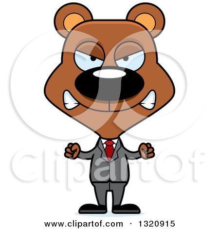 Clipart of a Cartoon Angry Brown Bear Business Man - Royalty Free Vector Illustration by Cory Thoman