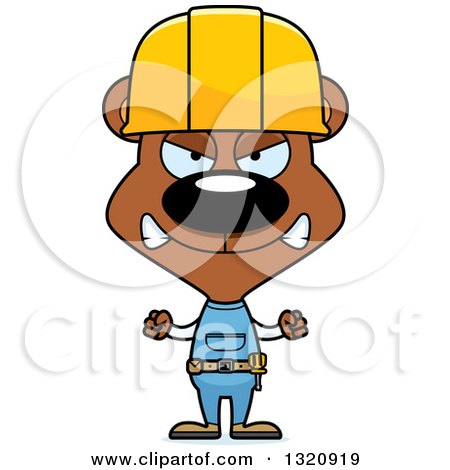 Clipart of a Cartoon Angry Brown Bear Construction Worker - Royalty Free Vector Illustration by Cory Thoman