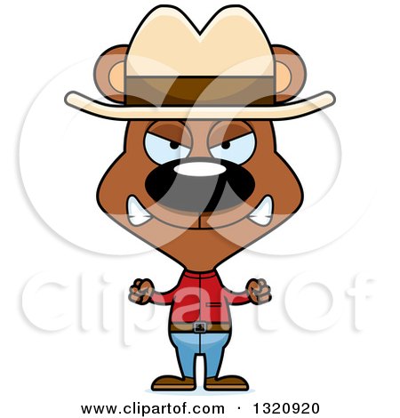 Clipart of a Cartoon Angry Brown Bear Cowboy - Royalty Free Vector Illustration by Cory Thoman