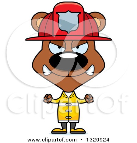 Clipart of a Cartoon Angry Brown Bear Fireman - Royalty Free Vector Illustration by Cory Thoman