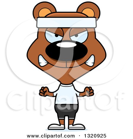 Clipart of a Cartoon Angry Brown Bear in Fitness Apparel - Royalty Free Vector Illustration by Cory Thoman
