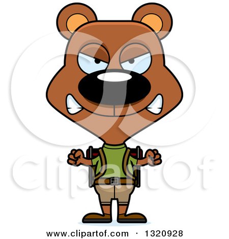 Clipart of a Cartoon Angry Brown Bear Hiker - Royalty Free Vector Illustration by Cory Thoman