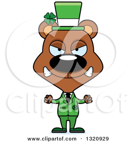 Clipart of a Cartoon Angry Brown St Patricks Day Irish Bear - Royalty Free Vector Illustration by Cory Thoman