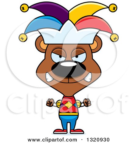 Clipart of a Cartoon Angry Brown Bear Jester - Royalty Free Vector Illustration by Cory Thoman