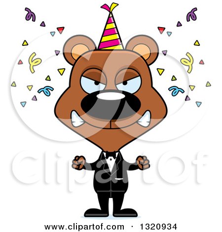 Clipart of a Cartoon Angry Brown Party Bear - Royalty Free Vector Illustration by Cory Thoman