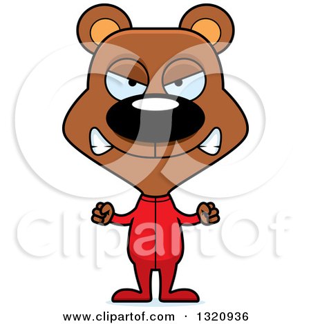 Clipart of a Cartoon Angry Brown Bear in Footie Pjs - Royalty Free Vector Illustration by Cory Thoman