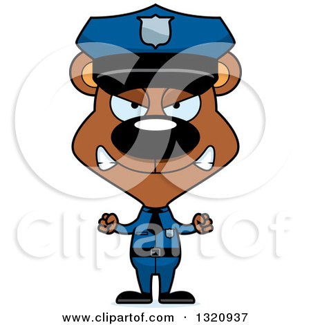 Clipart of a Cartoon Angry Brown Bear Police Officer - Royalty Free Vector Illustration by Cory Thoman