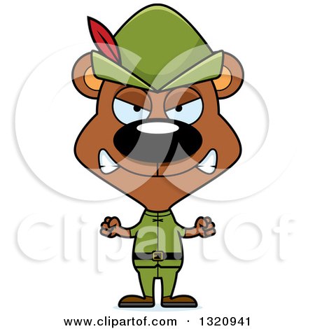 Clipart of a Cartoon Angry Brown Bear Robin Hood - Royalty Free Vector Illustration by Cory Thoman