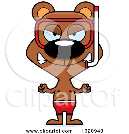 Clipart of a Cartoon Angry Brown Snorkel Bear - Royalty Free Vector Illustration by Cory Thoman