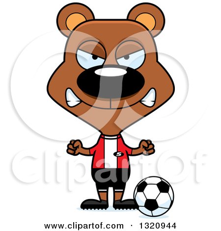 Clipart of a Cartoon Angry Brown Bear Soccer Player - Royalty Free Vector Illustration by Cory Thoman