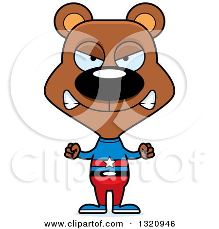 Clipart of a Cartoon Angry Brown Bear Super Hero - Royalty Free Vector Illustration by Cory Thoman