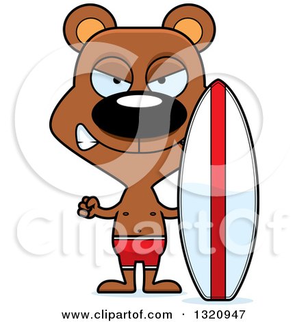 Clipart of a Cartoon Angry Brown Bear Surfer - Royalty Free Vector Illustration by Cory Thoman