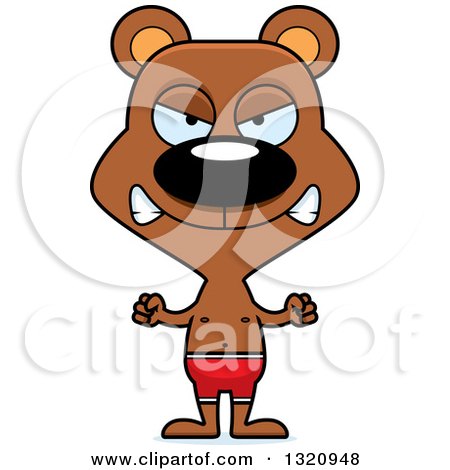 Clipart of a Cartoon Angry Brown Bear in Swim Trunks - Royalty Free Vector Illustration by Cory Thoman