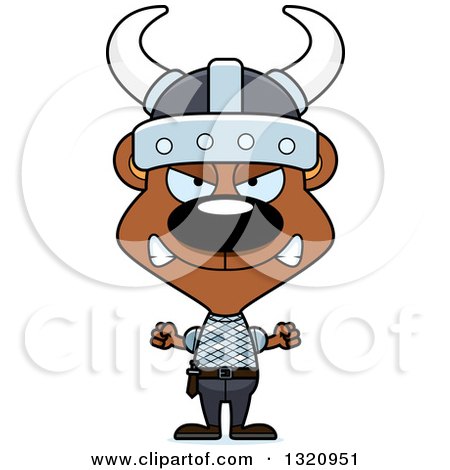 Clipart of a Cartoon Angry Brown Bear Viking - Royalty Free Vector Illustration by Cory Thoman