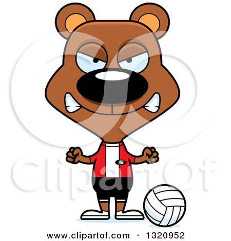 Clipart of a Cartoon Angry Brown Bear Volleyball Player - Royalty Free Vector Illustration by Cory Thoman