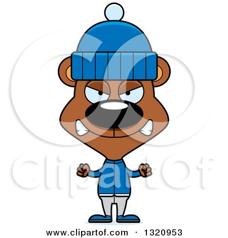 Clipart of a Cartoon Angry Brown Bear in Winter Apparel - Royalty Free Vector Illustration by Cory Thoman