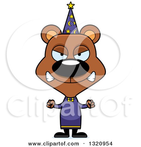 Clipart of a Cartoon Angry Brown Bear Wizard - Royalty Free Vector Illustration by Cory Thoman