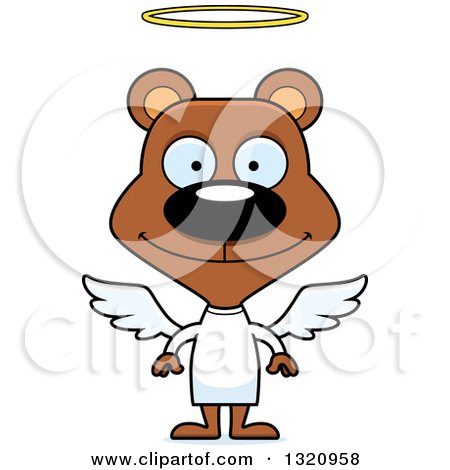 Clipart of a Cartoon Happy Brown Bear Angel - Royalty Free Vector Illustration by Cory Thoman