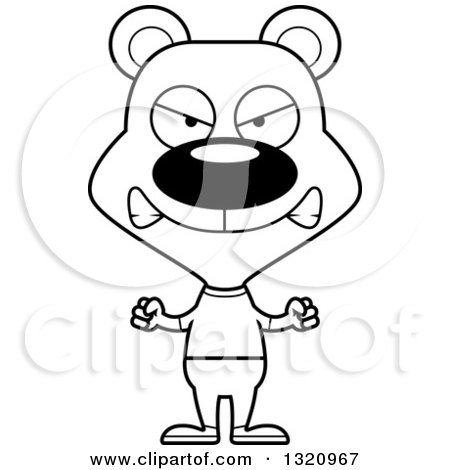 Lineart Clipart of a Cartoon Black and White Angry Casual Bear - Royalty Free Outline Vector Illustration by Cory Thoman