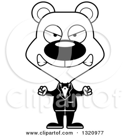 Lineart Clipart of a Cartoon Black and White Angry Bear Wedding Groom - Royalty Free Outline Vector Illustration by Cory Thoman
