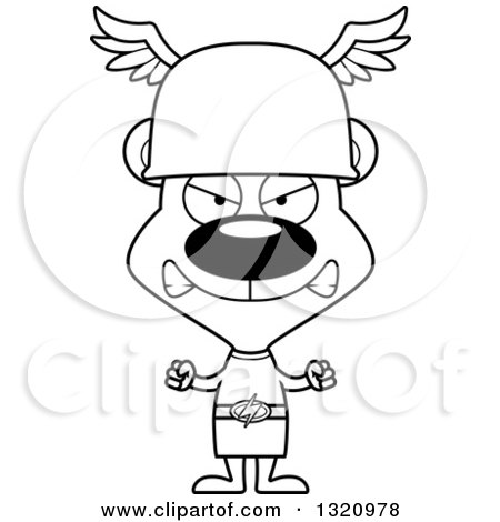 Lineart Clipart of a Cartoon Black and White Angry Bear Hermes - Royalty Free Outline Vector Illustration by Cory Thoman
