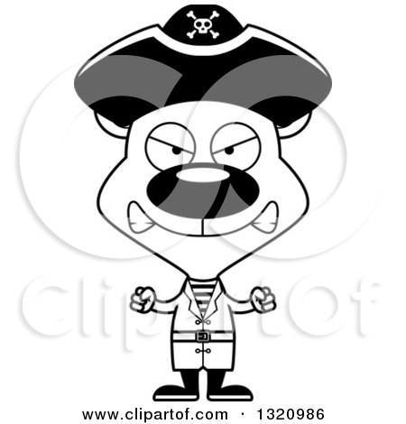 Lineart Clipart of a Cartoon Black and White Angry Pirate Bear - Royalty Free Outline Vector Illustration by Cory Thoman