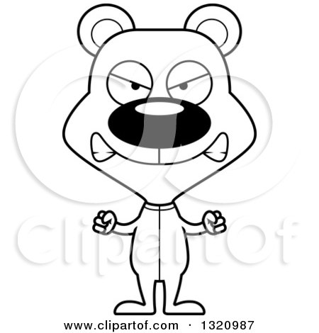 Lineart Clipart of a Cartoon Black and White Angry Bear in Footie Pjs - Royalty Free Outline Vector Illustration by Cory Thoman