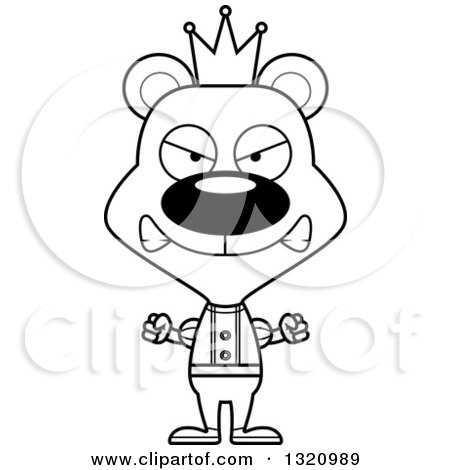 Lineart Clipart of a Cartoon Black and White Angry Bear Prince - Royalty Free Outline Vector Illustration by Cory Thoman