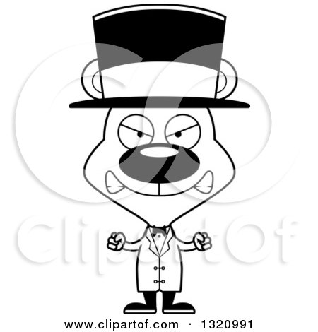 Lineart Clipart of a Cartoon Black and White Angry Bear Circus Ringmaster - Royalty Free Outline Vector Illustration by Cory Thoman