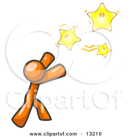 Orange Man Reaching For the Stars Clipart Illustration by Leo Blanchette