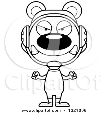 Lineart Clipart of a Cartoon Black and White Angry Bear Wrestler - Royalty Free Outline Vector Illustration by Cory Thoman