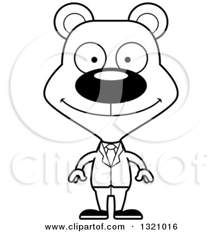 Lineart Clipart of a Cartoon Black and White Happy Bear Business Man - Royalty Free Outline Vector Illustration by Cory Thoman