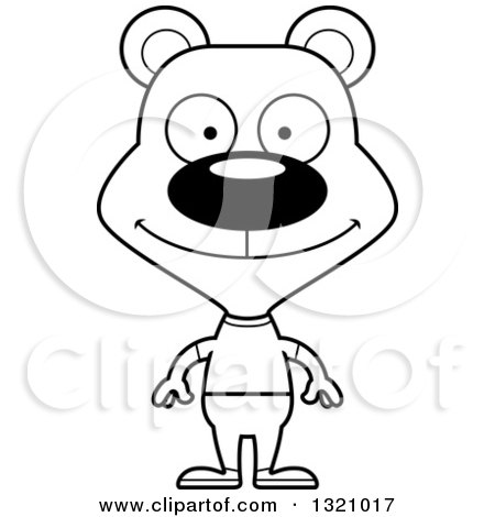 Lineart Clipart of a Cartoon Black and White Happy Casual Bear - Royalty Free Outline Vector Illustration by Cory Thoman