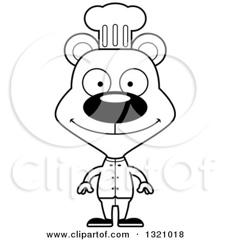 Lineart Clipart of a Cartoon Black and White Happy Bear Chef - Royalty Free Outline Vector Illustration by Cory Thoman