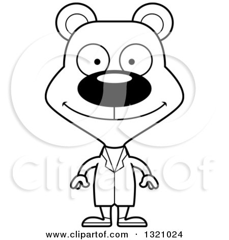 Lineart Clipart of a Cartoon Black and White Happy Bear Doctor - Royalty Free Outline Vector Illustration by Cory Thoman