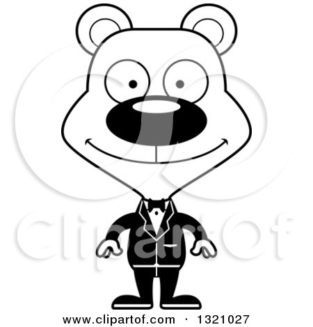 Lineart Clipart of a Cartoon Black and White Happy Bear Wedding Groom - Royalty Free Outline Vector Illustration by Cory Thoman