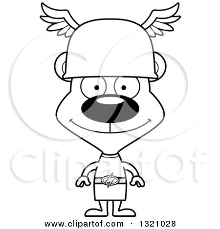 Lineart Clipart of a Cartoon Black and White Happy Bear Hermes - Royalty Free Outline Vector Illustration by Cory Thoman