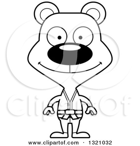 Lineart Clipart of a Cartoon Black and White Happy Karate Bear - Royalty Free Outline Vector Illustration by Cory Thoman