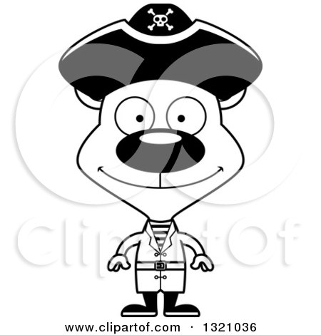 Lineart Clipart of a Cartoon Black and White Happy Pirate Bear - Royalty Free Outline Vector Illustration by Cory Thoman