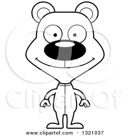 Lineart Clipart of a Cartoon Black and White Happy Bear in Pajamas - Royalty Free Outline Vector Illustration by Cory Thoman