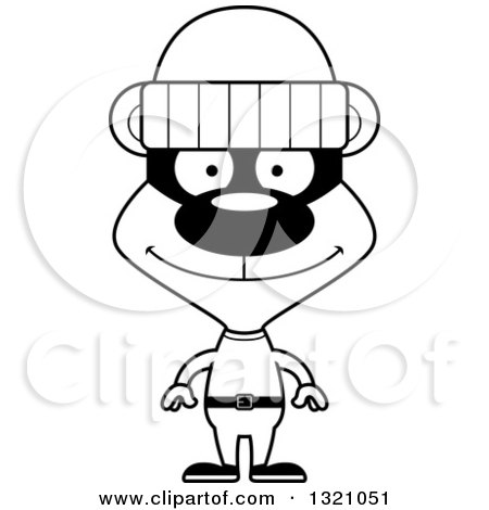 Lineart Clipart of a Cartoon Black and White Happy Robber Bear - Royalty Free Outline Vector Illustration by Cory Thoman